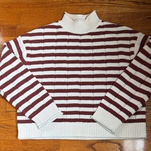 Rails Brown and White Striped Turtleneck Sweater